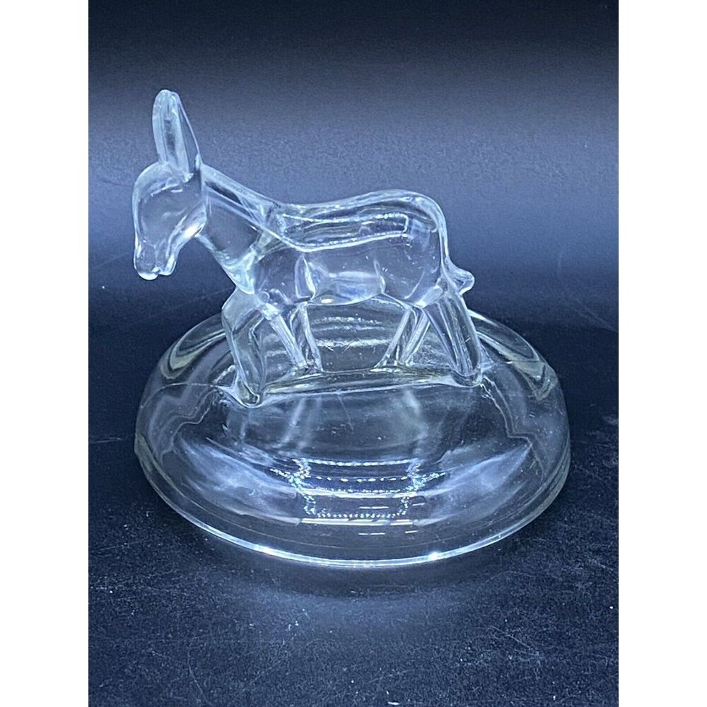 Jeanette Clear Glass Donkey Trinket Dish Lid only Vintage